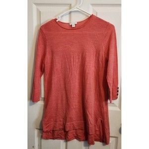 J. Jill 100% Merino Wool Tunic Sweater Coral Pink Light Pullover Layered Look SP